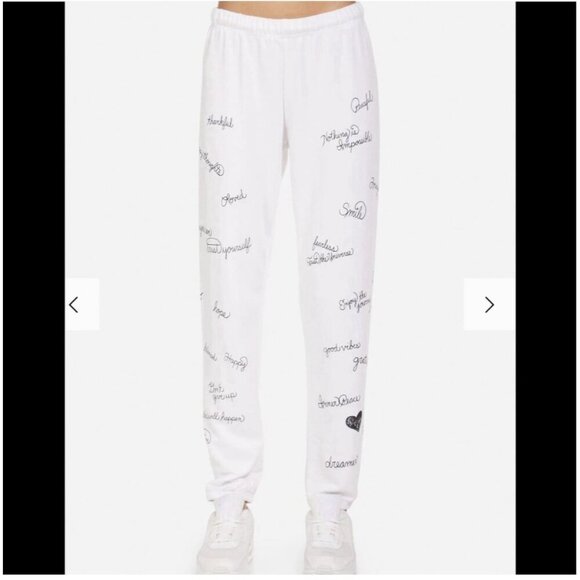 Lauren Moshi cream Brynn Happy Thoughts sweatpants sz S comfy athleisure - Picture 2 of 13